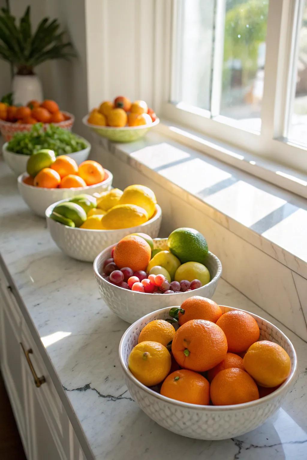 A zesty and energizing way to serve fruit salad is in citrus bowls.