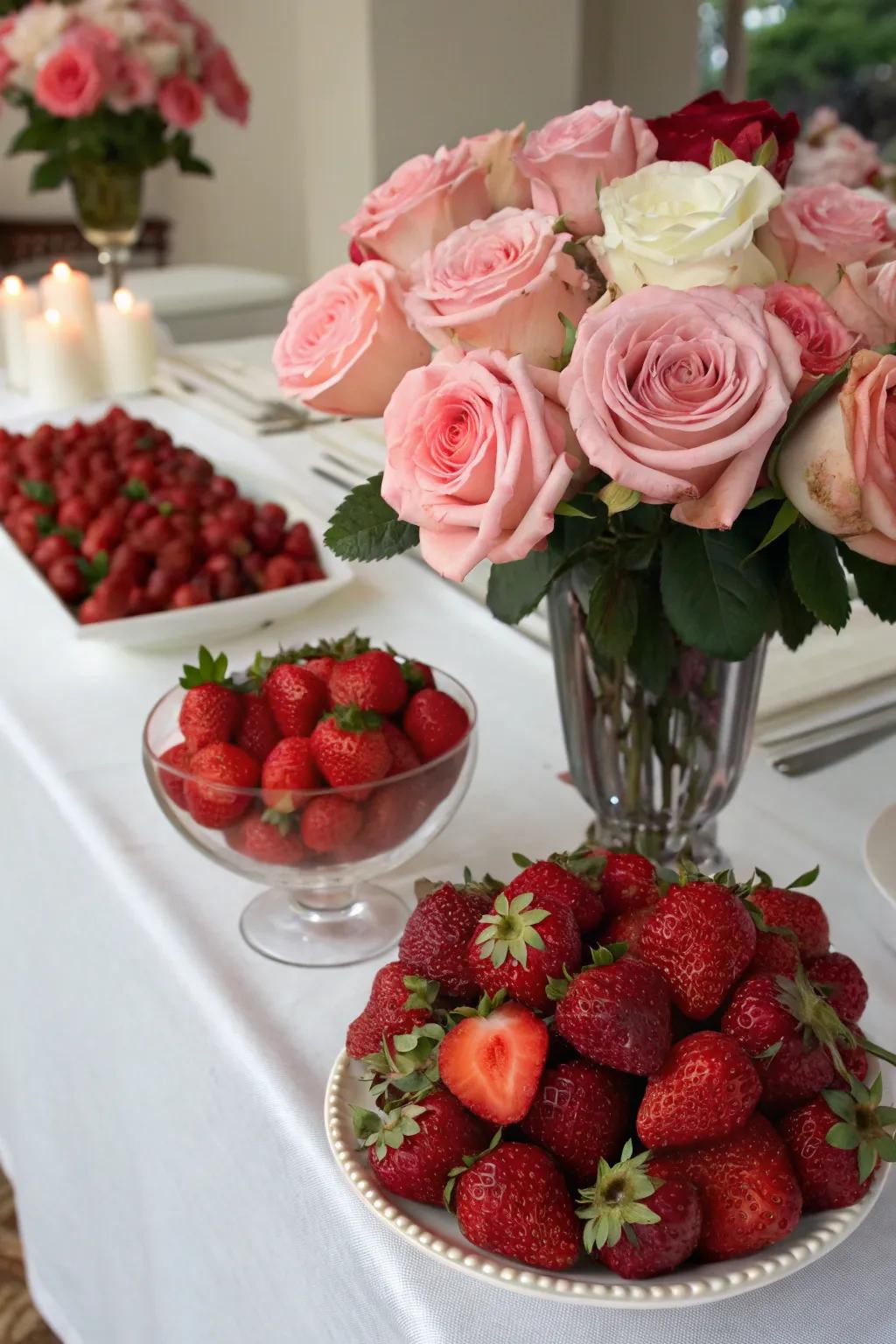 A romantic combination of fruits and flowers for your table.