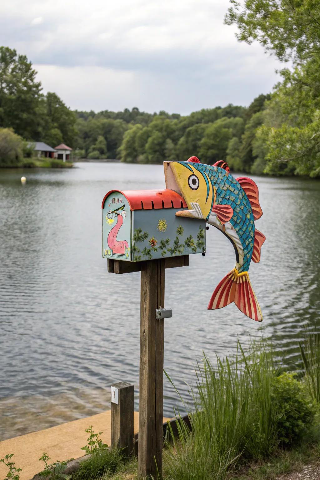 A vibrant aquatic creature-shaped mailbox ideal for waterfront properties.