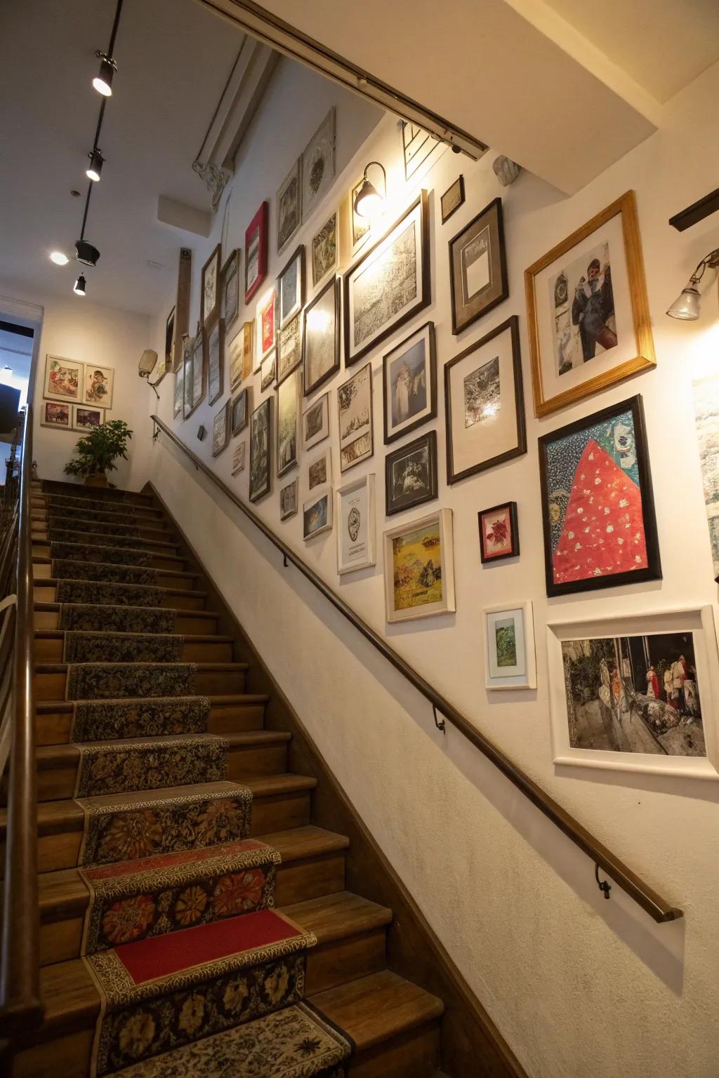 The integration of artistic creations and personal imagery cultivates a vibrant display arrangement.