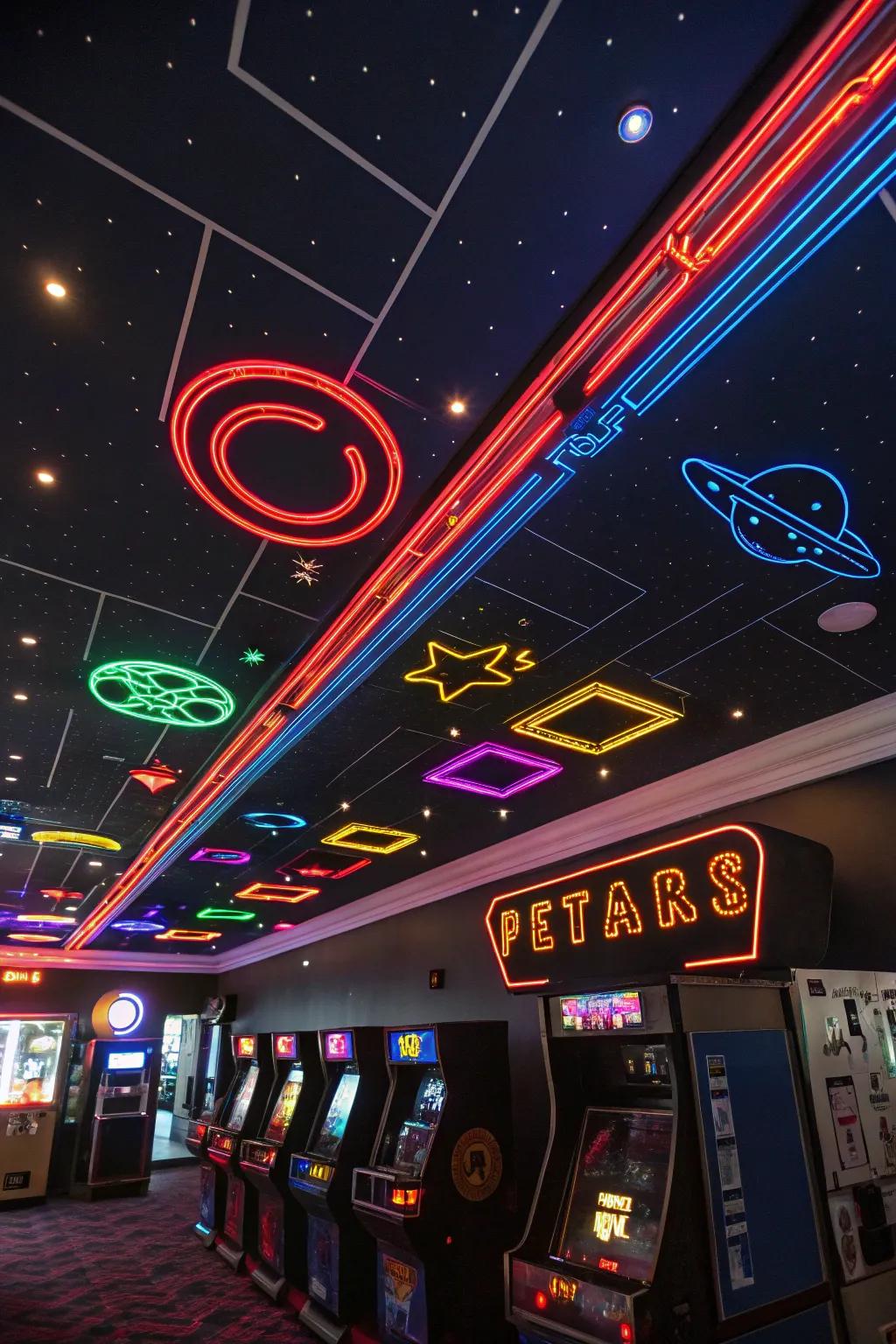 Glowing highlights contribute a vintage yet modern touch to your game room.