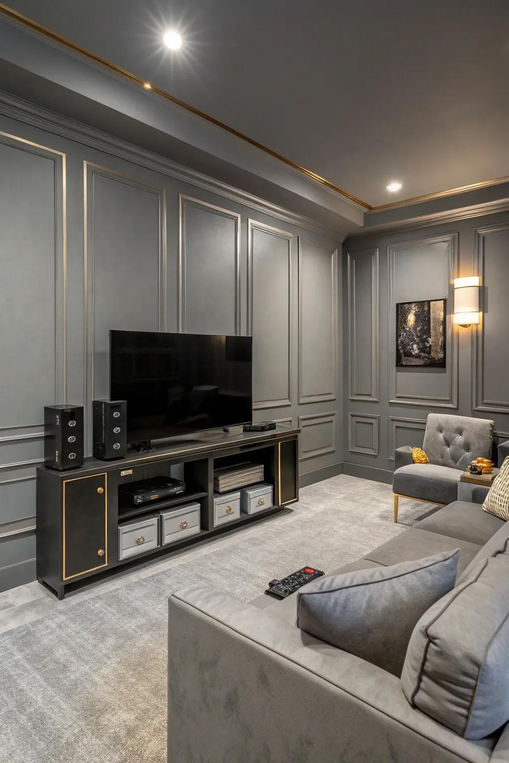 Industrial gray walls bring refinement to your gaming area.