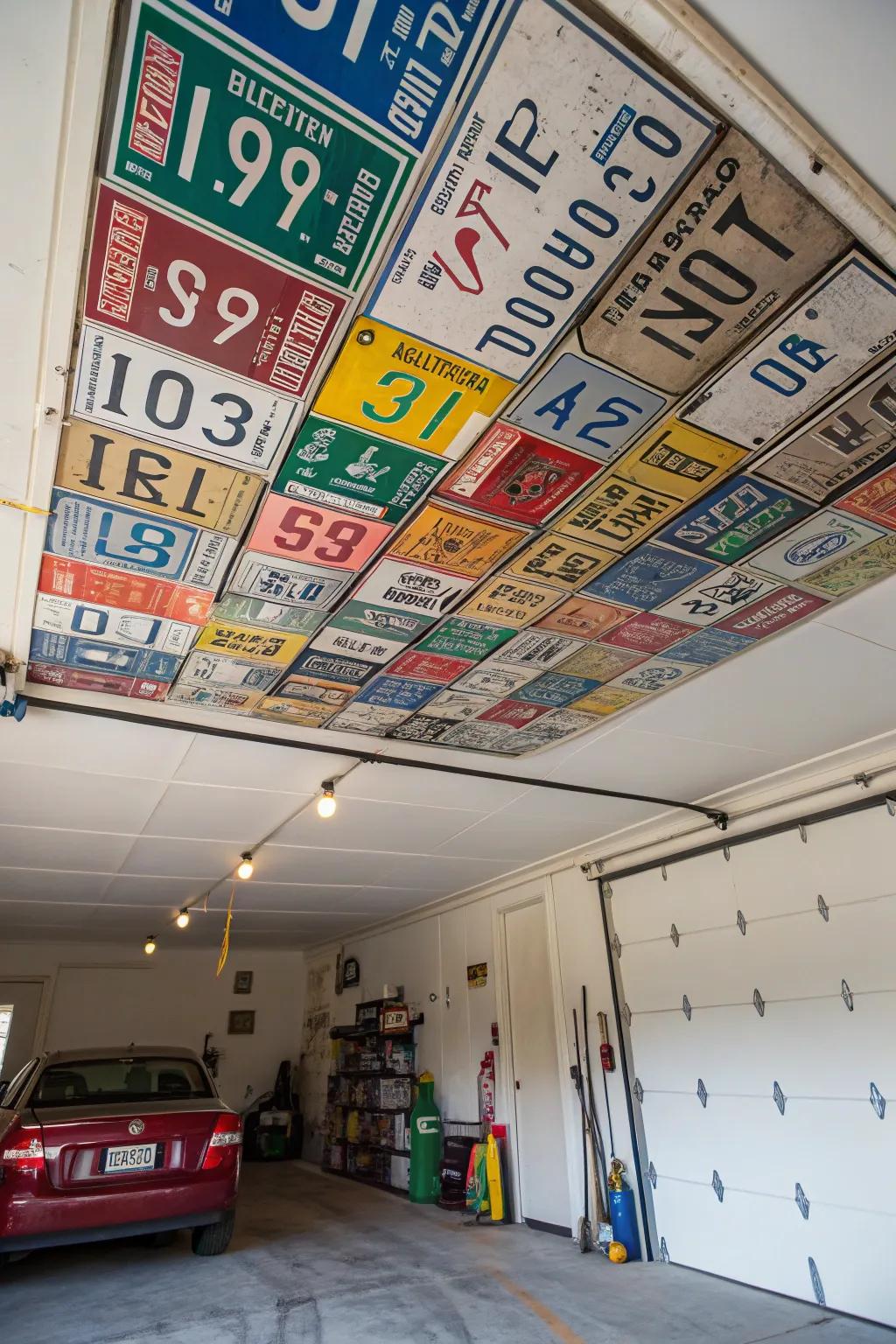 Vehicle tags contribute a playful and individualistic touch to your garage ceiling.
