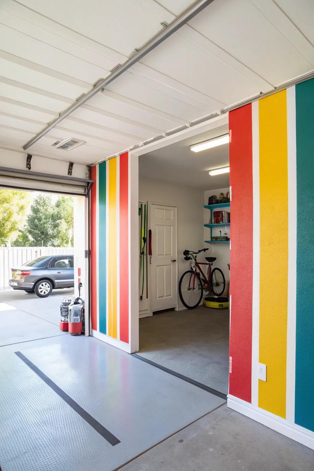 Striped walls offer a playful aspect.