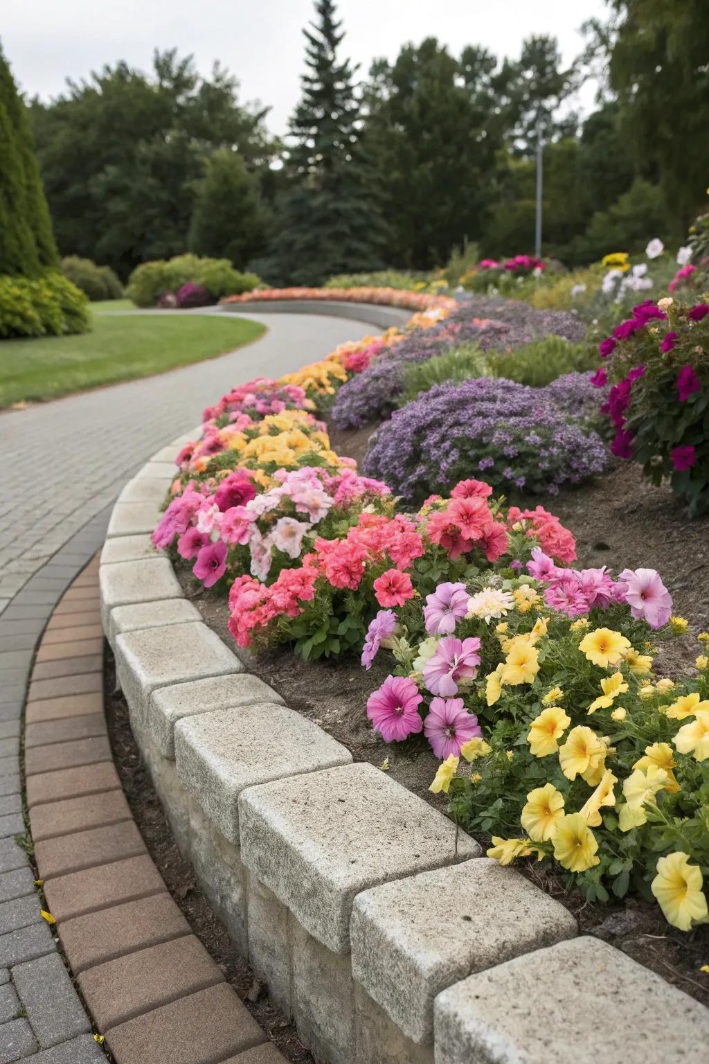 Patterned concrete edging provides a stylish and tough border.