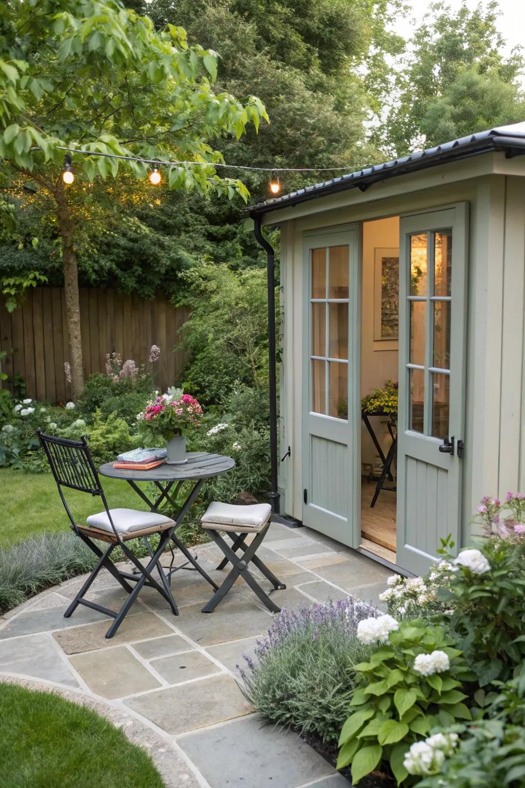An attractive outdoor seating area, ideal for enjoying breaks in the garden.