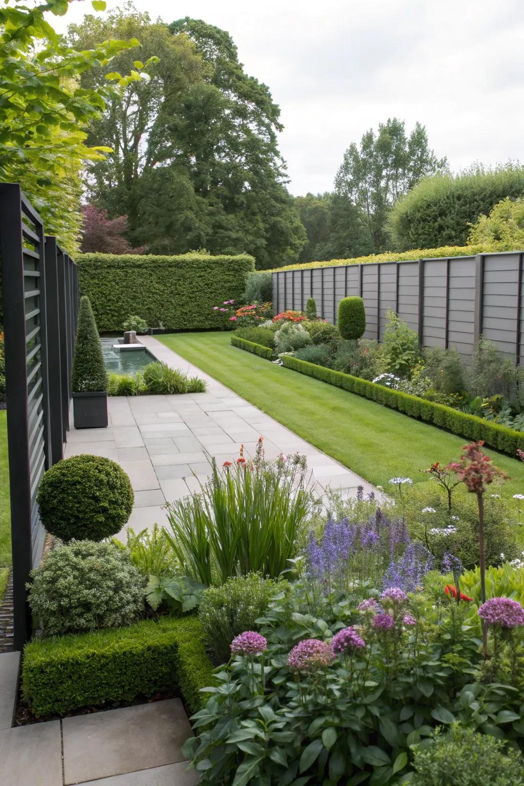 Contemporary designs impart a sleek aspect to garden solitude.