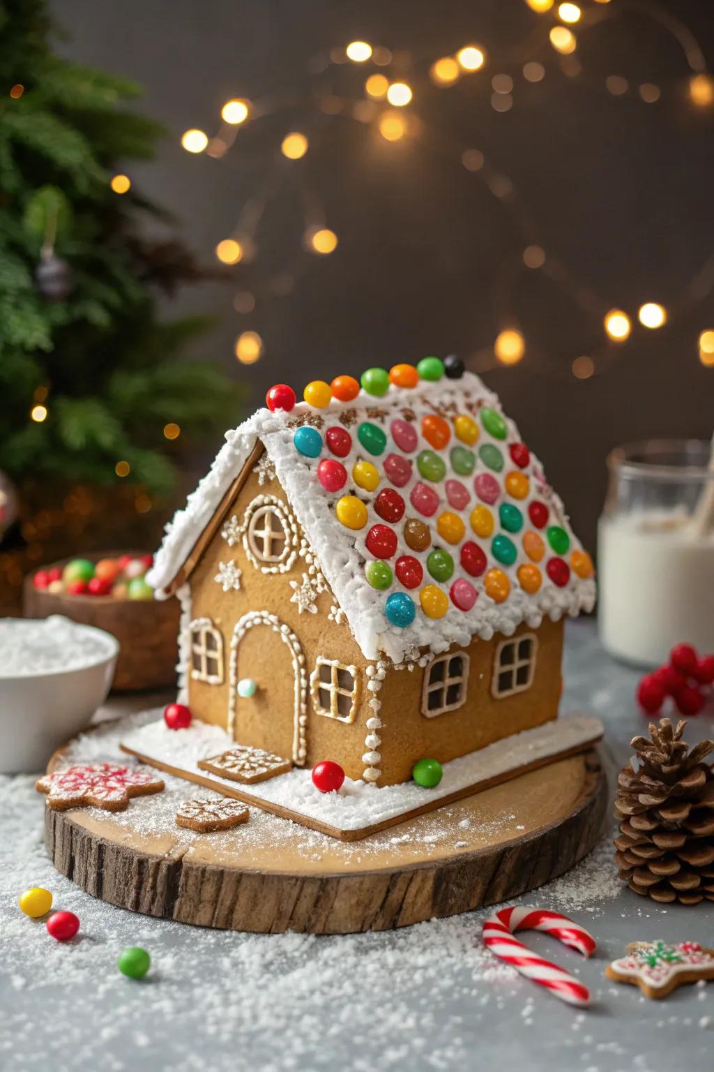 Jelly circles roofs are a playful and colorful addition to gingerbread houses.