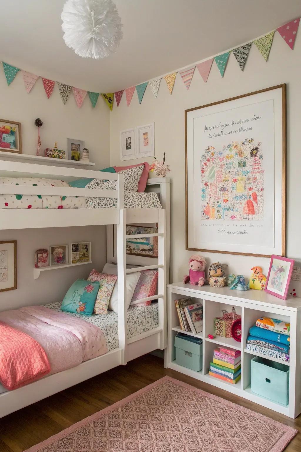Customized wall decorations add uniqueness to the space.