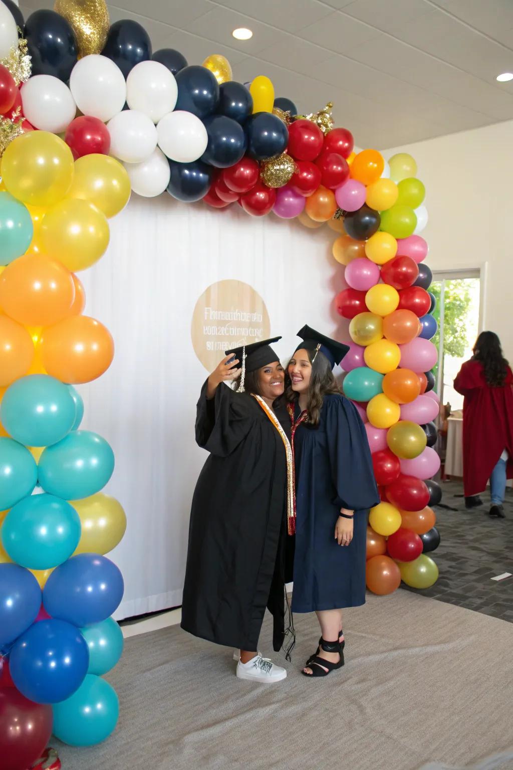 A balloon-created background forming a lively and celebratory photo setting.