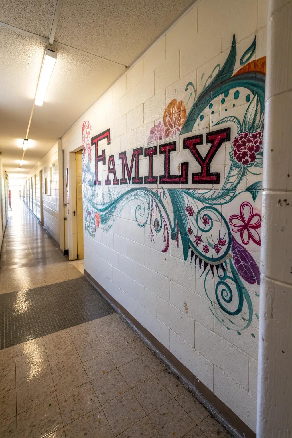 Personalized urban art adding a unique touch to a corridor