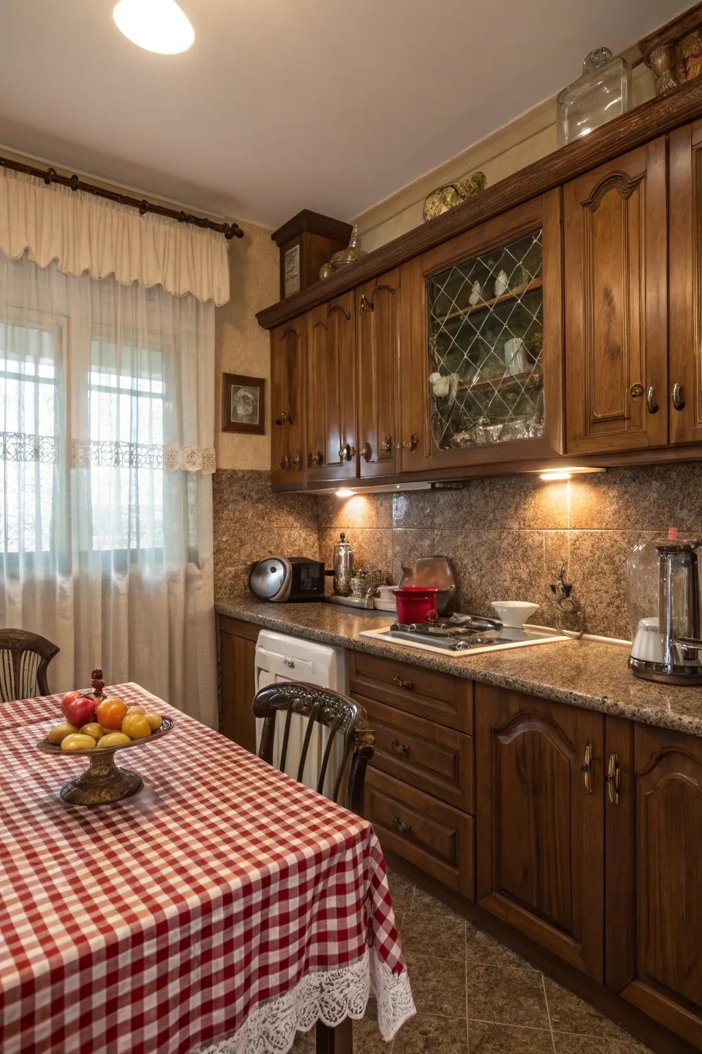 Umber granite worktops enhance a traditional kitchen design.