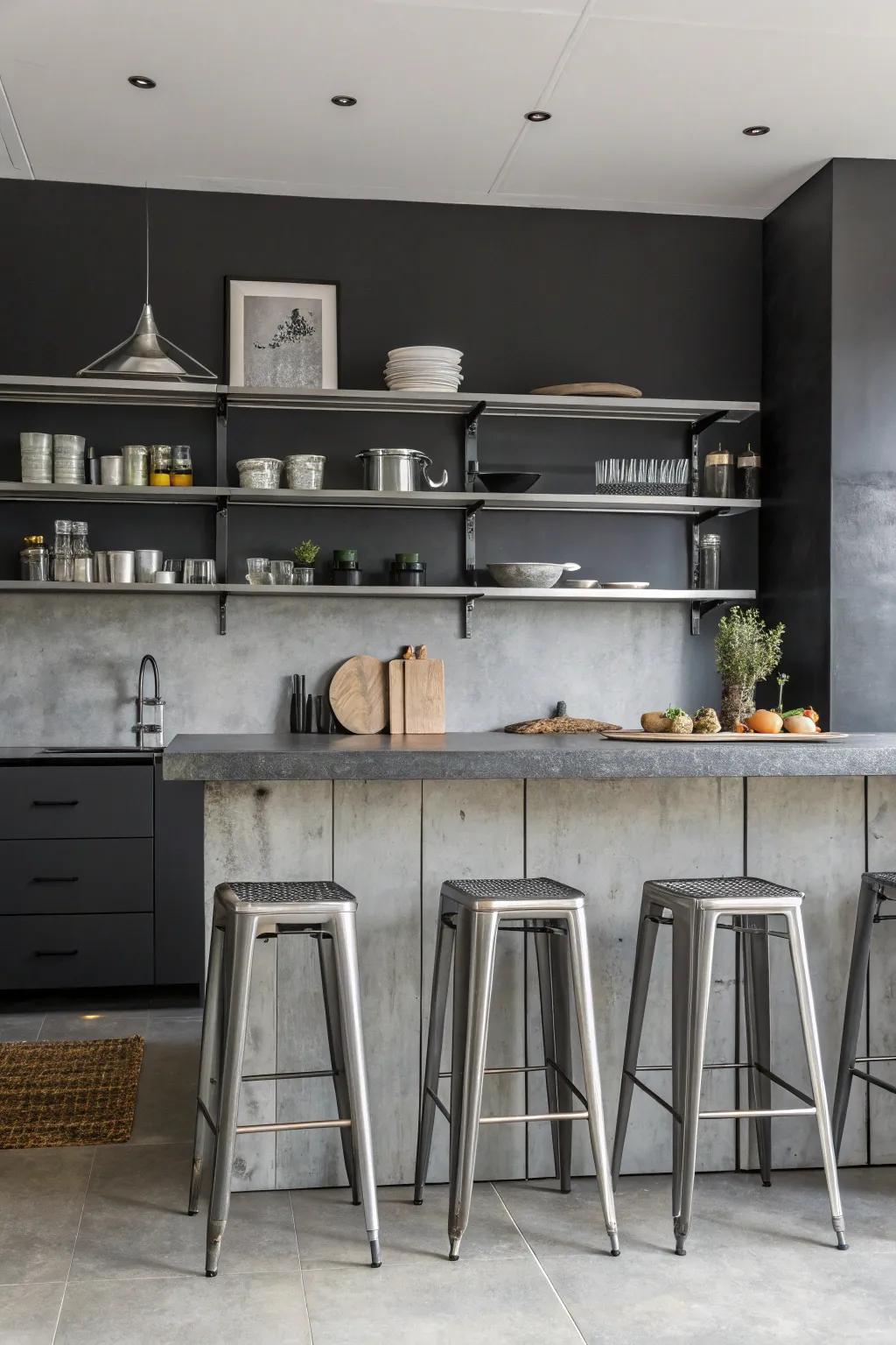 Industrial touches evoke an edgy atmosphere.