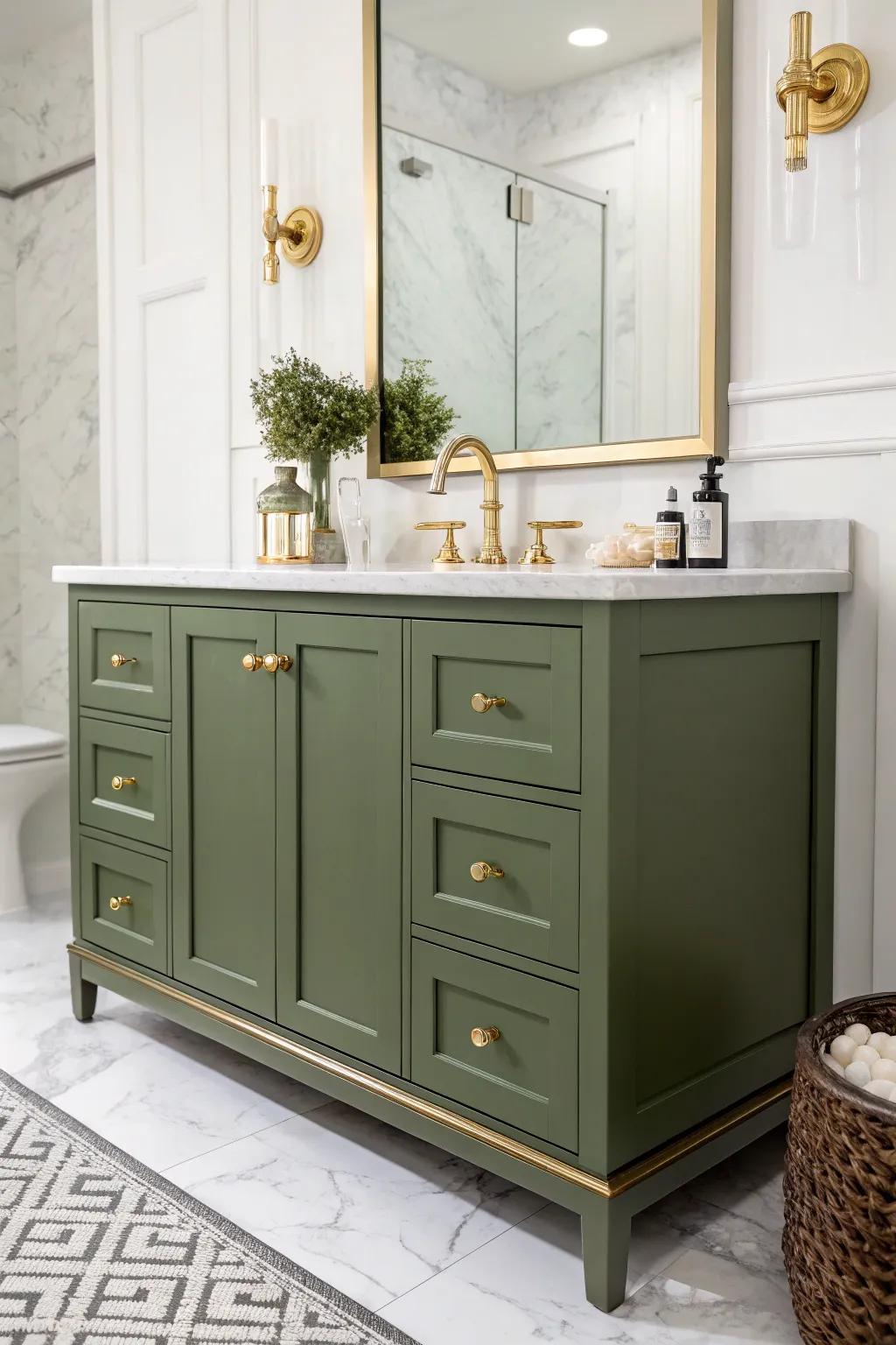 Muted console adding a sophisticated touch to the bathroom.