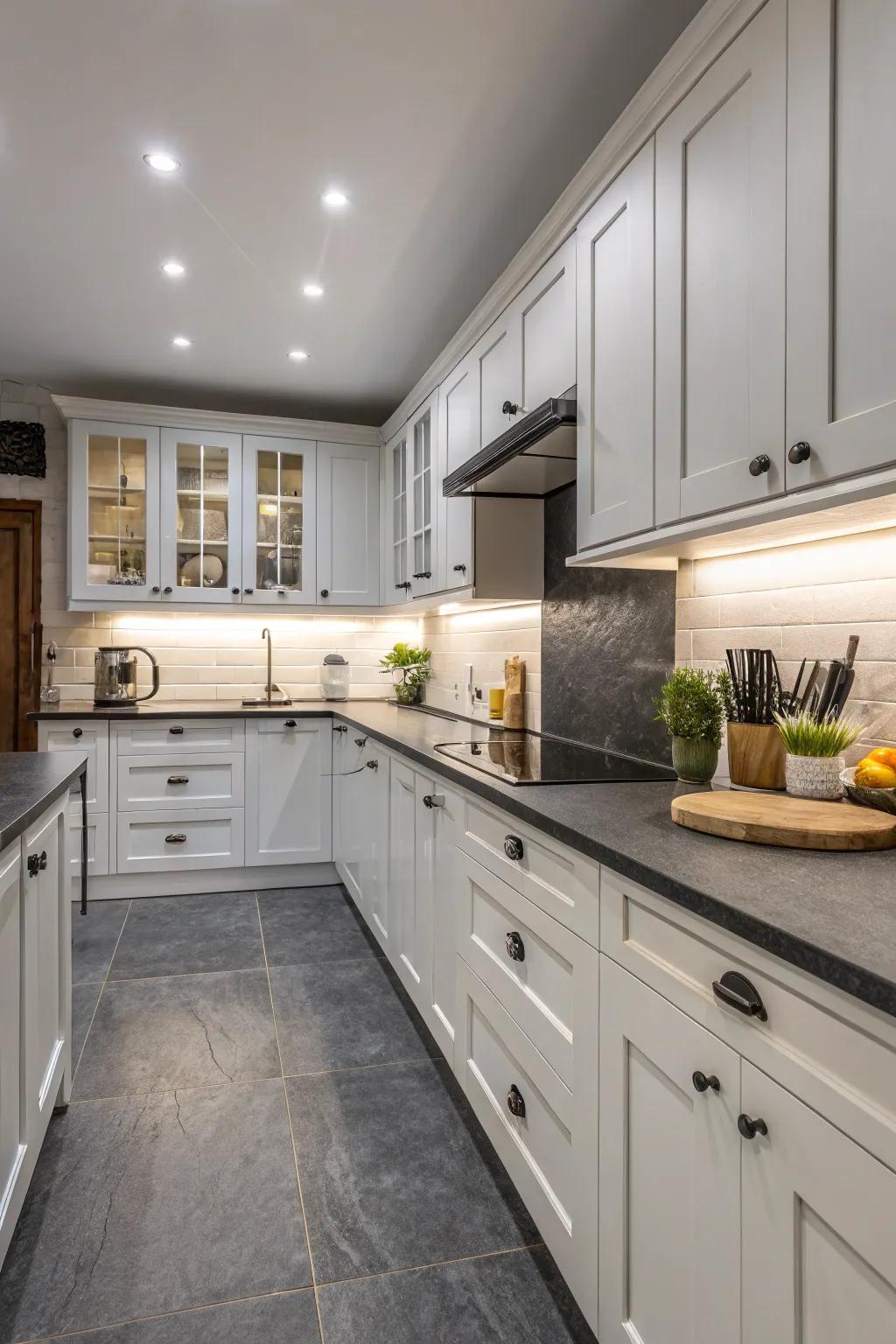Divergent countertops featured in a stylish kitchen design