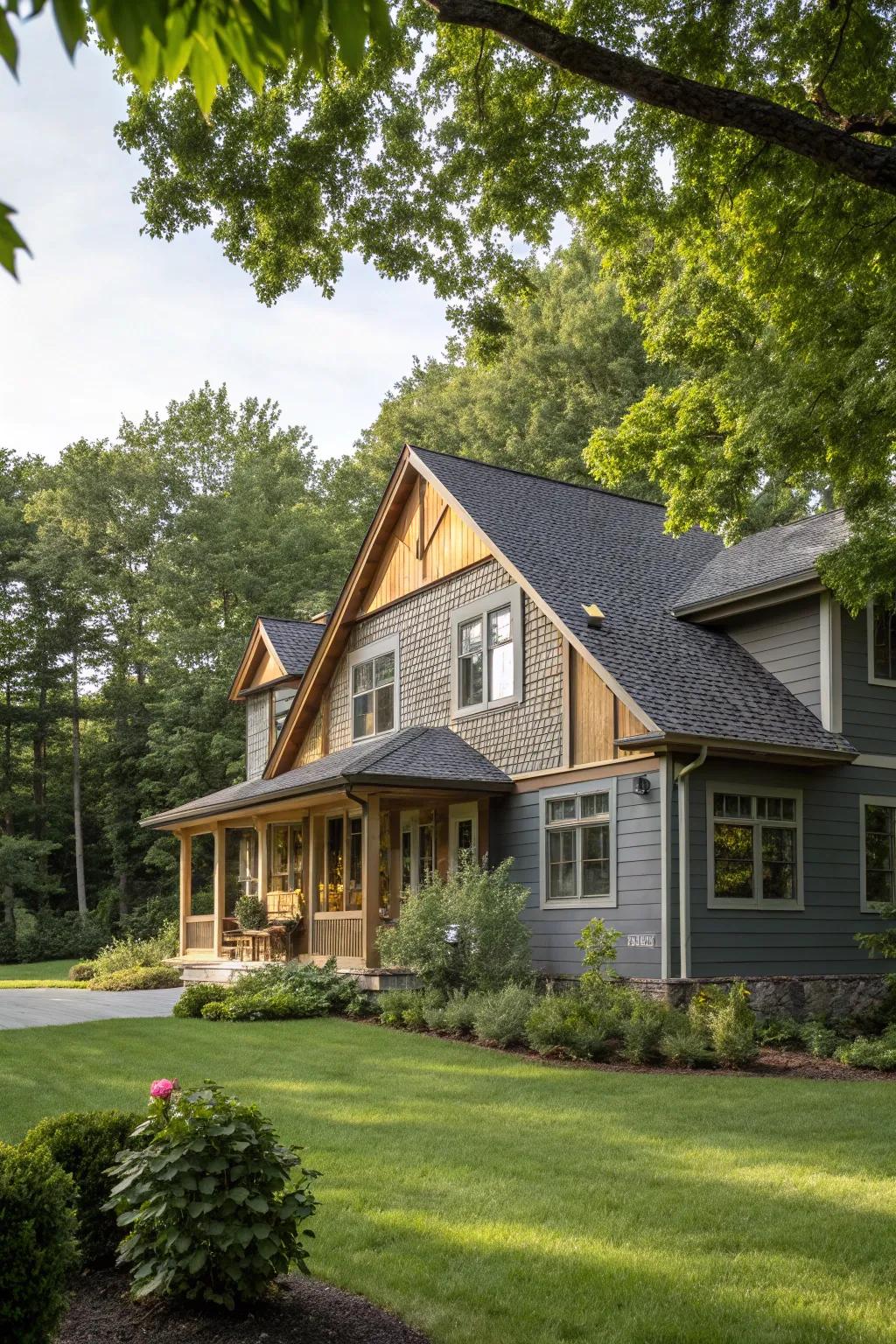 Warm and natural ambiance with graphite and timber.