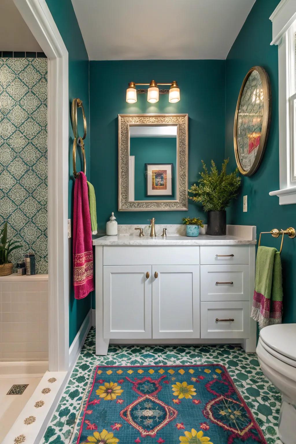 A bold color scheme can turn your powder room into an energetic retreat.