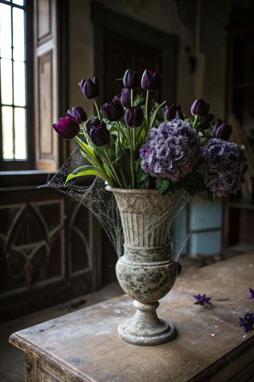A phantasmal garden bouquet that instills a hint of enigma into your Halloween décor.