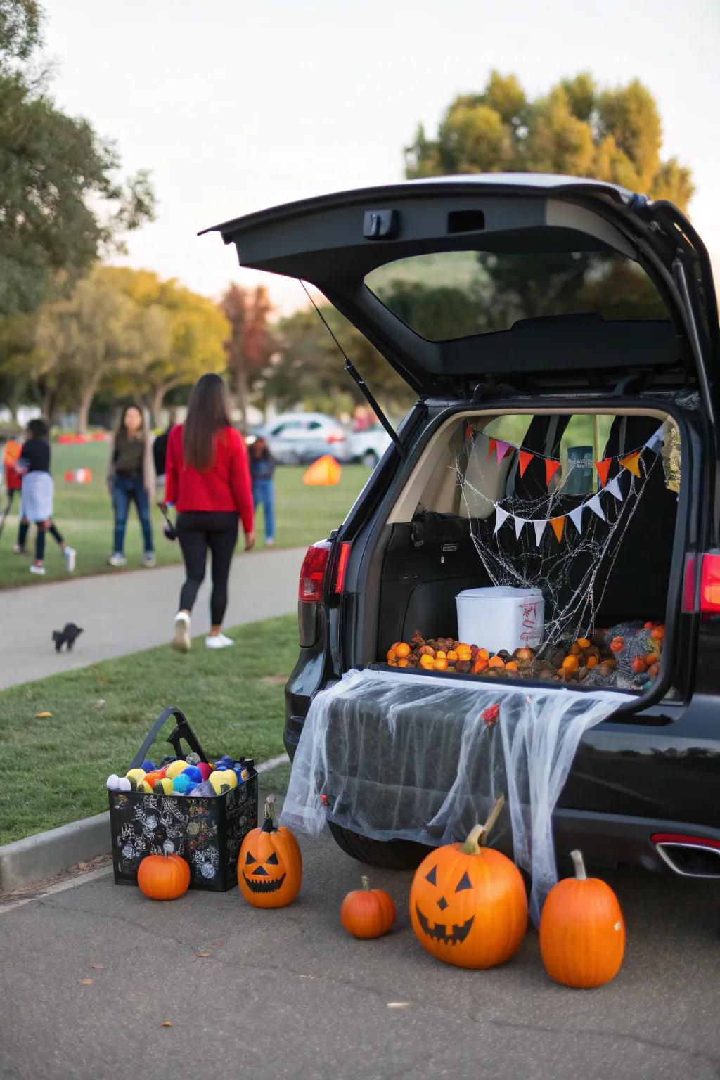 An elaborately adorned trunk is ideal for trunk or treat celebrations.