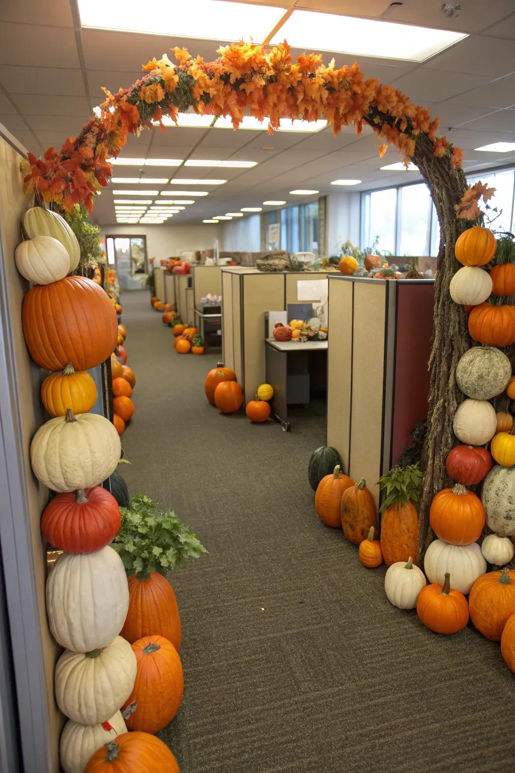 Construct a joyful gourd patch filled with vibrant hues and playful setups.