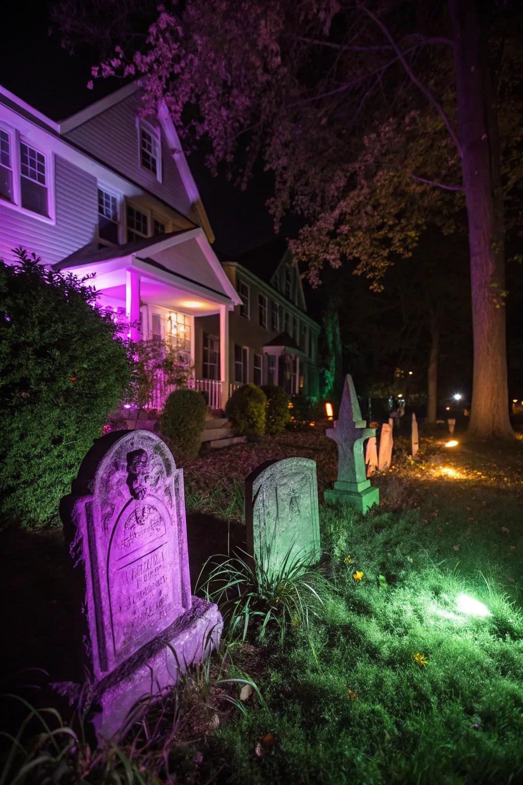 Realize an eerie radiance utilizing strategically positioned hued lighting.