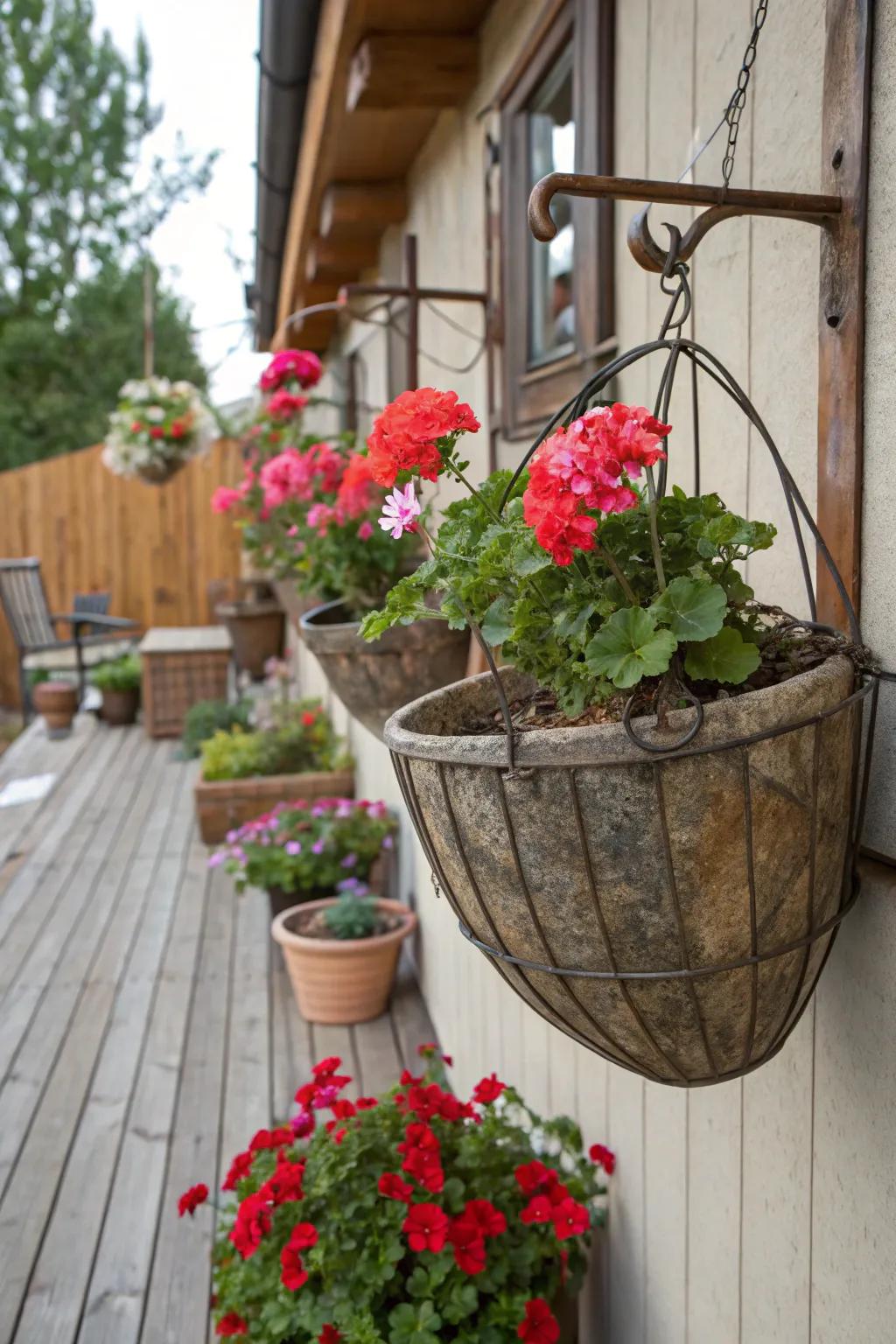 Metallic baskets extend a countryside allure to your decor.