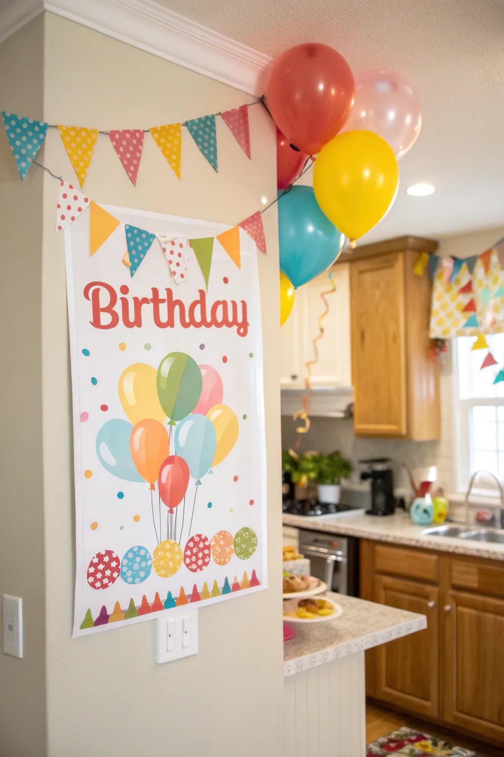 Banners and flags deliver a vibrant element to birthday posters.