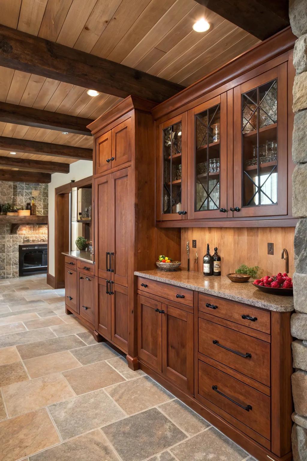 Oil-smoothed metal accents introduce a warming yet homespun allure.