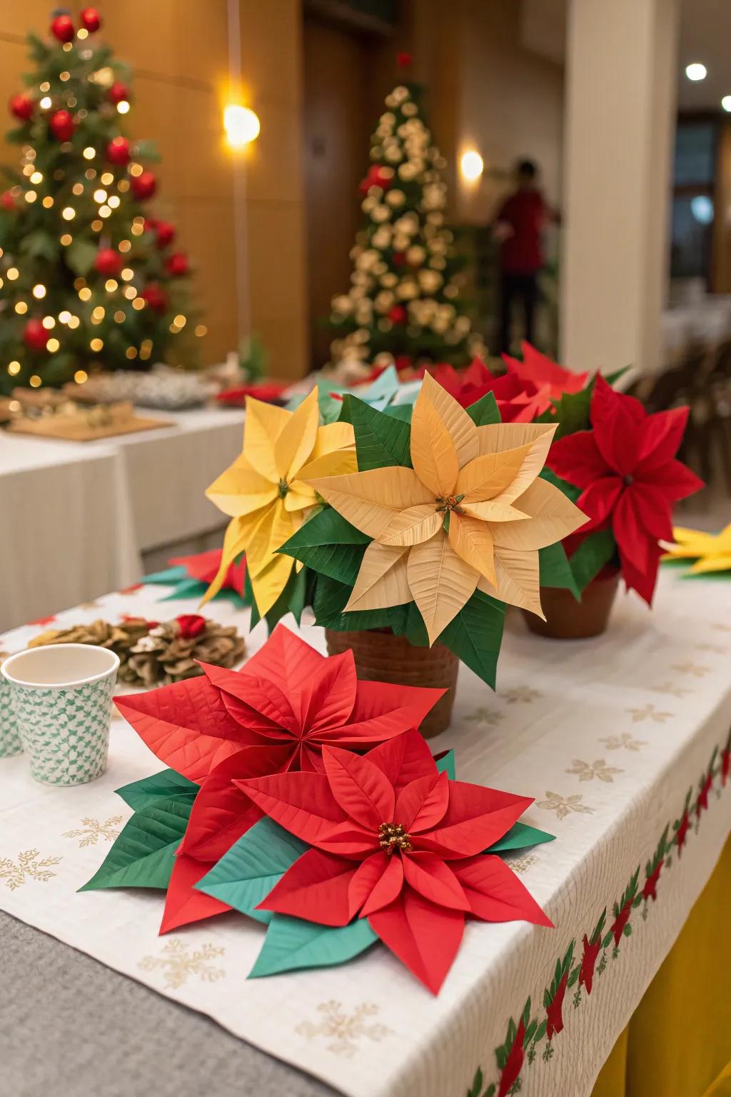 Handmade origami poinsettias bring a personal touch to your tropical Christmas.