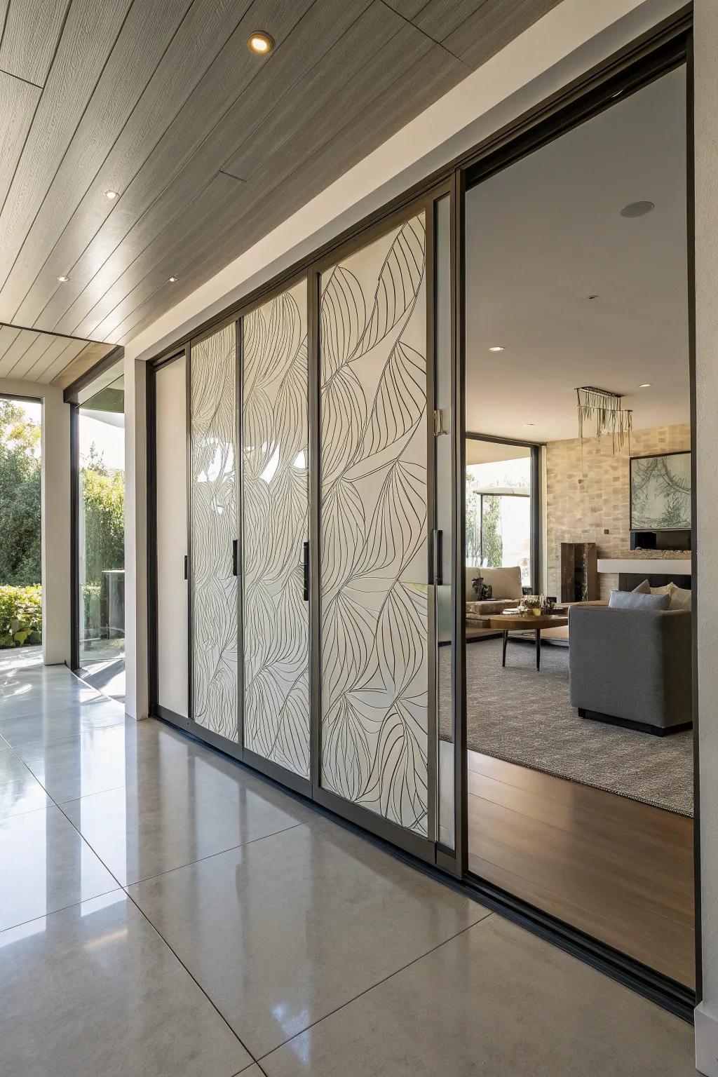 Textured panels provide depth and individuality to hidden sliding doors.
