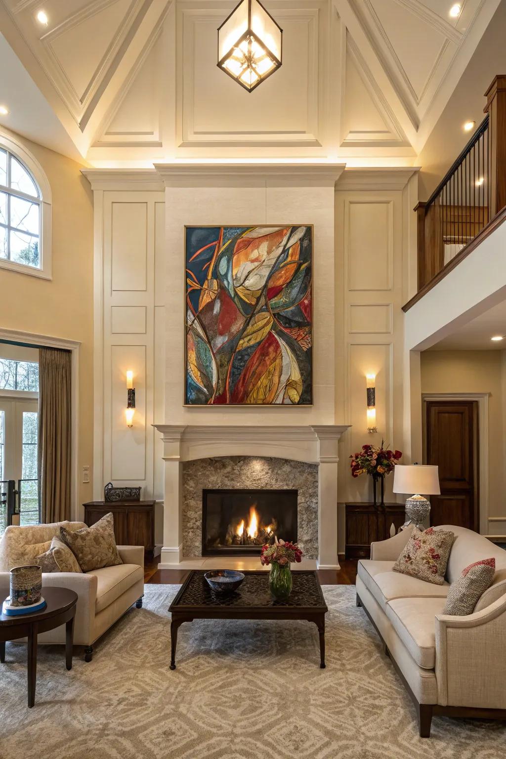 Large art pieces introduce character and sophistication.