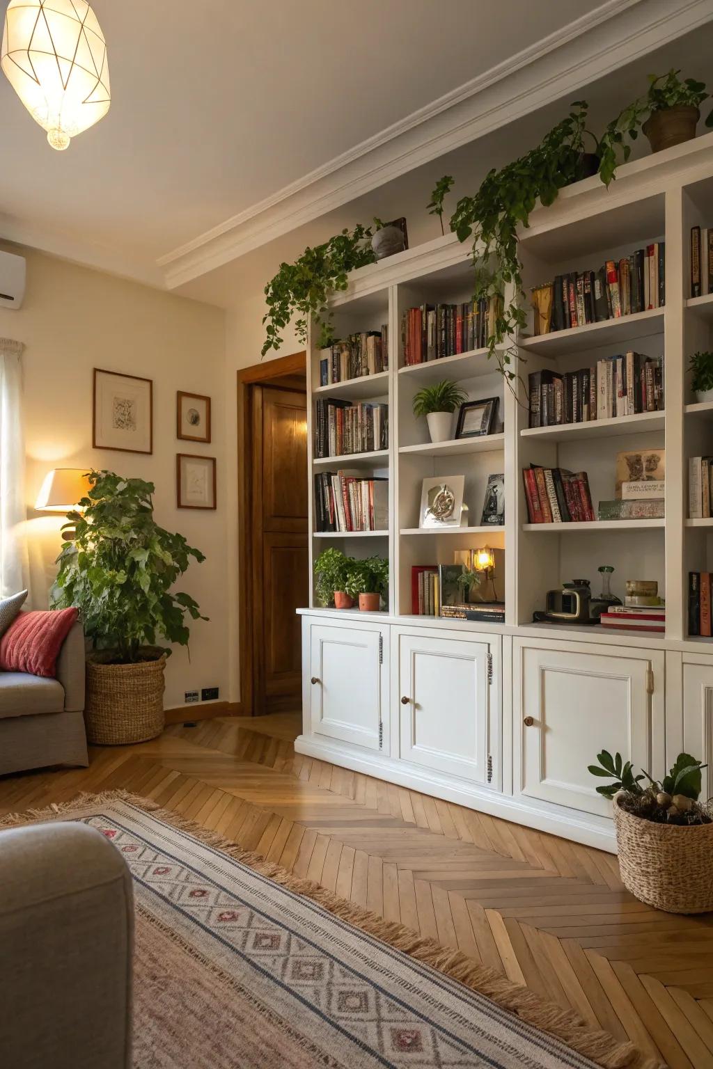 Integrated shelving units add appeal and usefulness to your living space.