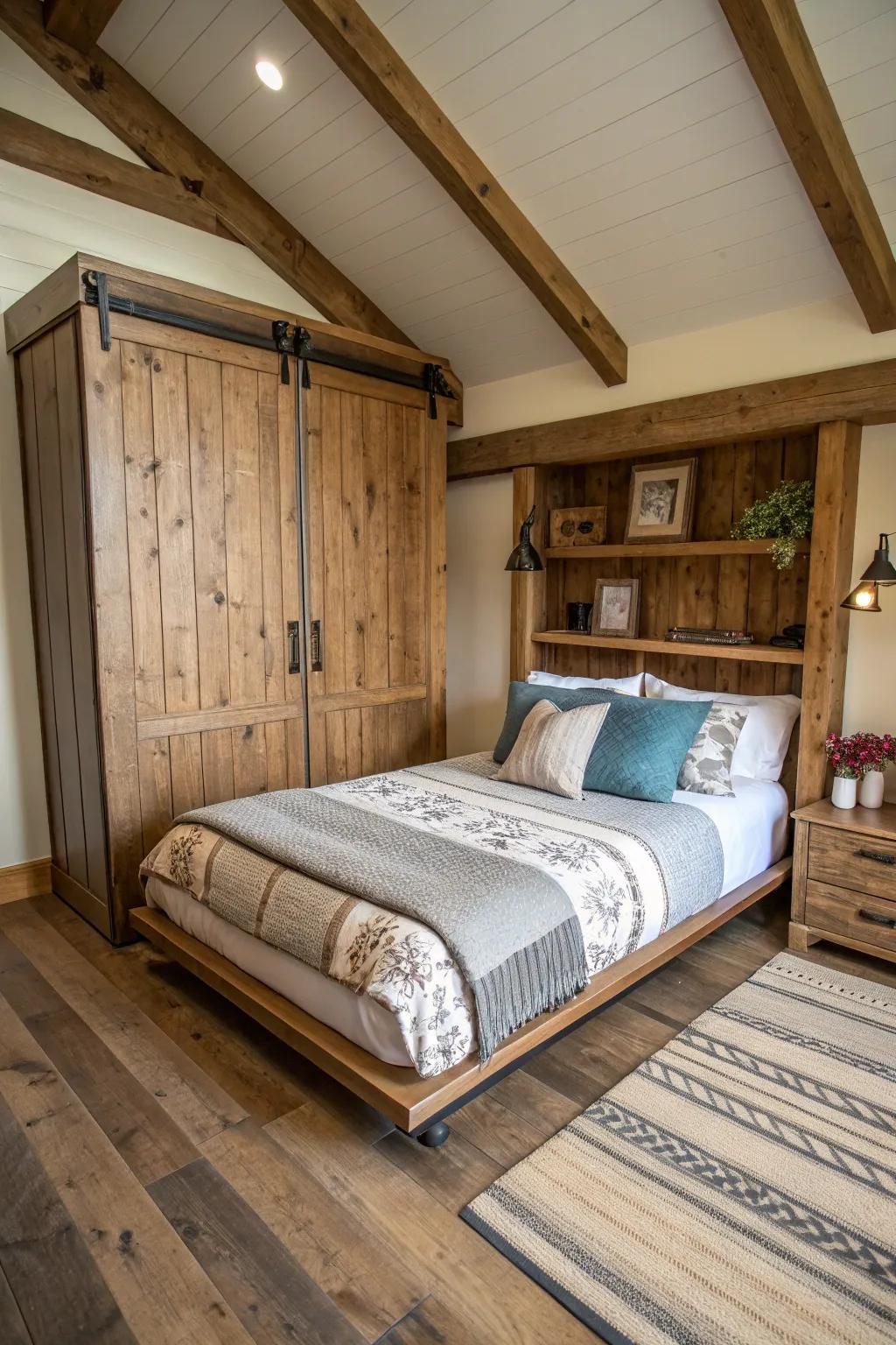 Country appeal inside a modern context using a wooden hideaway bed adding character within the space.