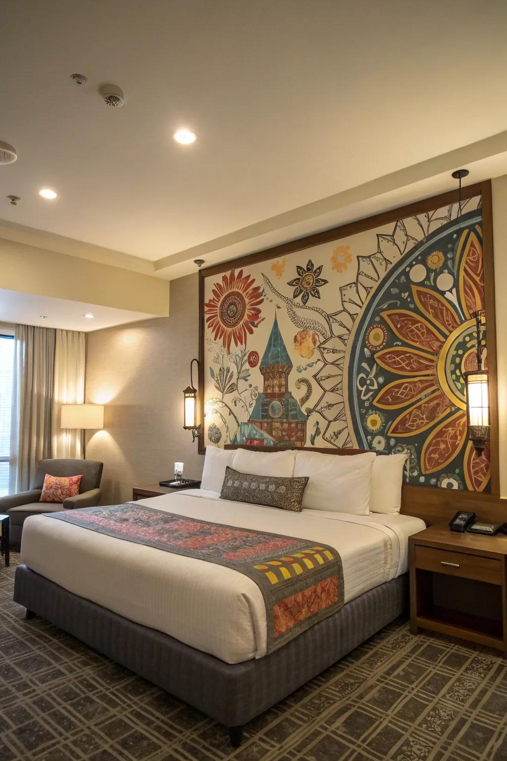 Decorative wall art adds personality and a sense of place to hotel spaces.