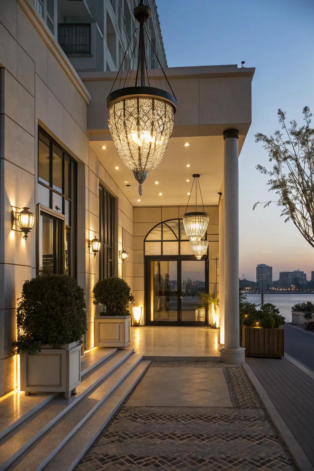 Refined lighting enhancing and illuminating your home's entrance.