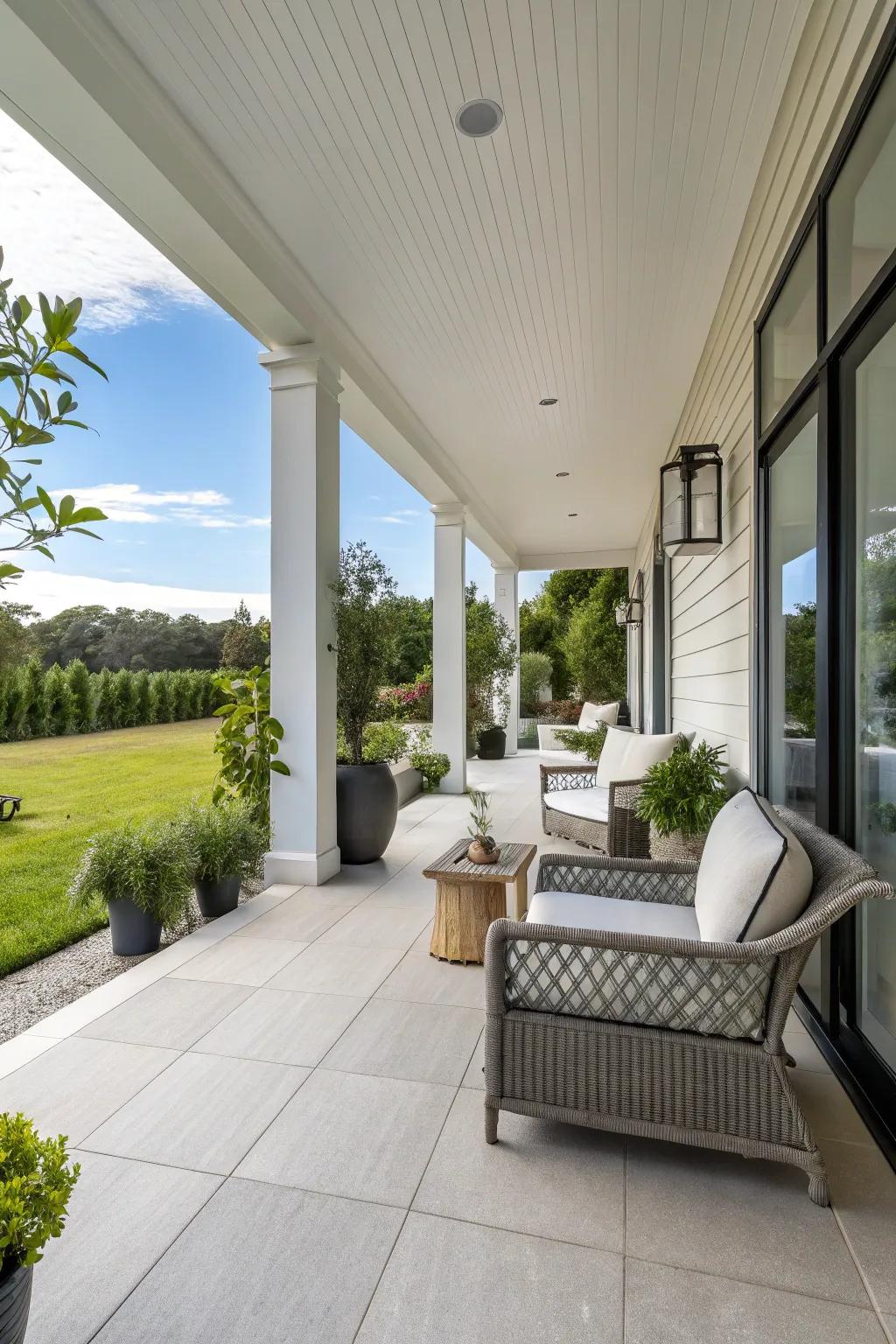This minimalist decor brings a sense of elegance to this modern porch.