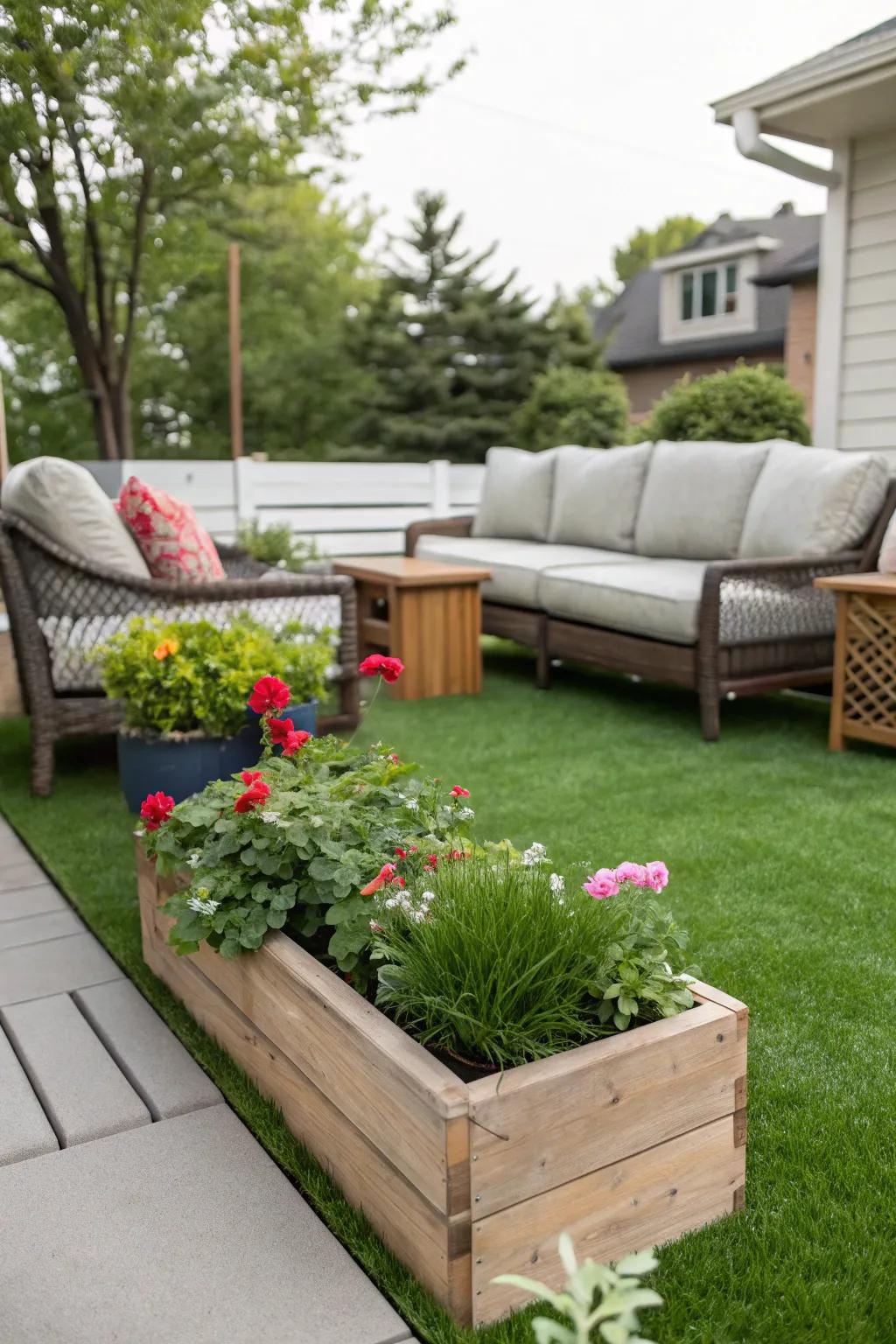 Artificial turf brings a green oasis feel to your patio.