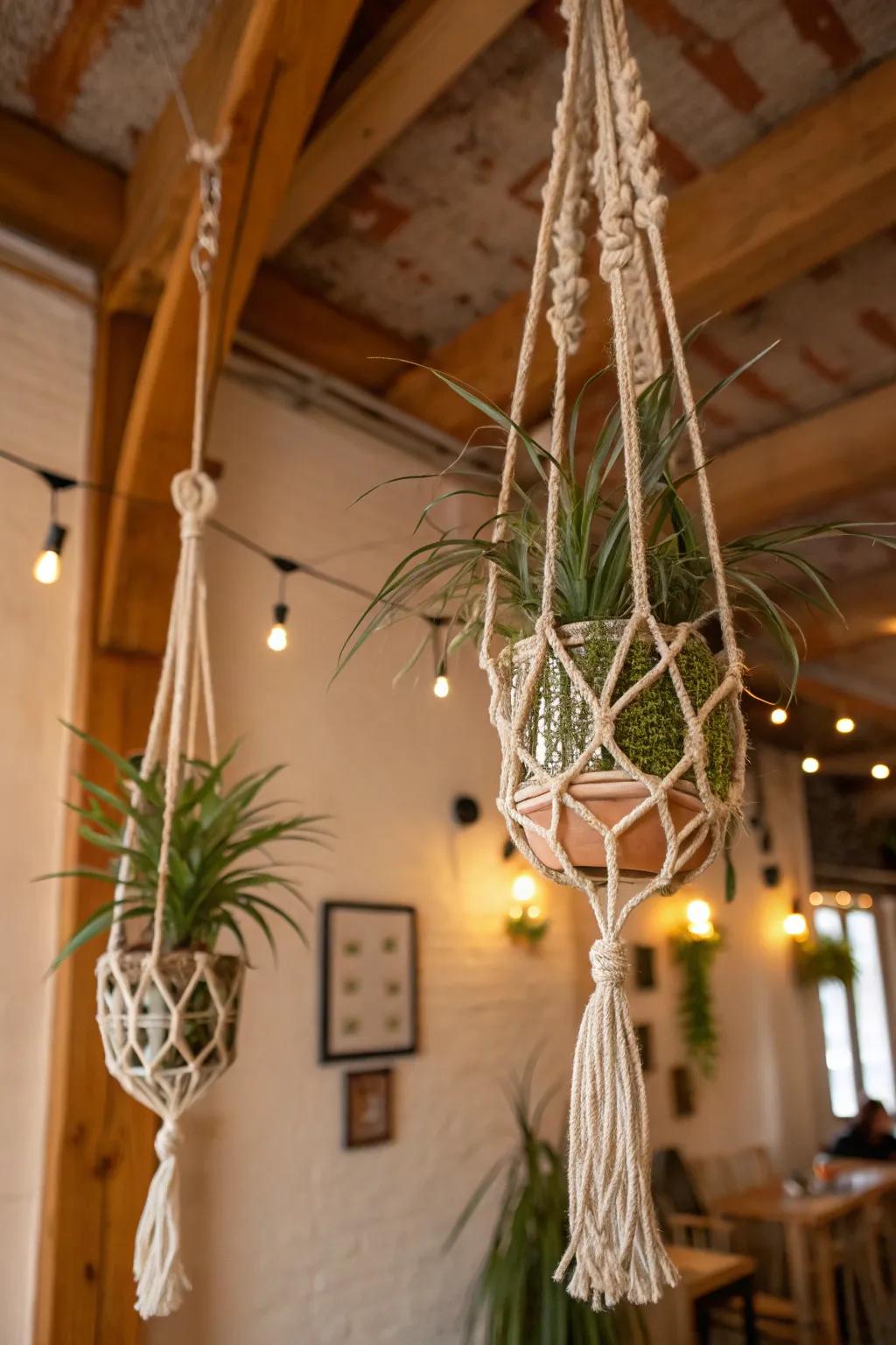 <strong>Air plants</strong> housed in woven holders to present a bohemian atmosphere.” loading=”lazy” class=”pimg”>
	</picture><figcaption><strong>Air plants</strong> housed in woven holders to present a bohemian atmosphere.</figcaption></figure>
<p>Reimagine your overhead area by suspending <strong>air plants</strong> in woven hangers. This bohemian accent is both fashionable and utilizes space effectively.</p>
<h3>Check these products out:</h3>
<ul class=