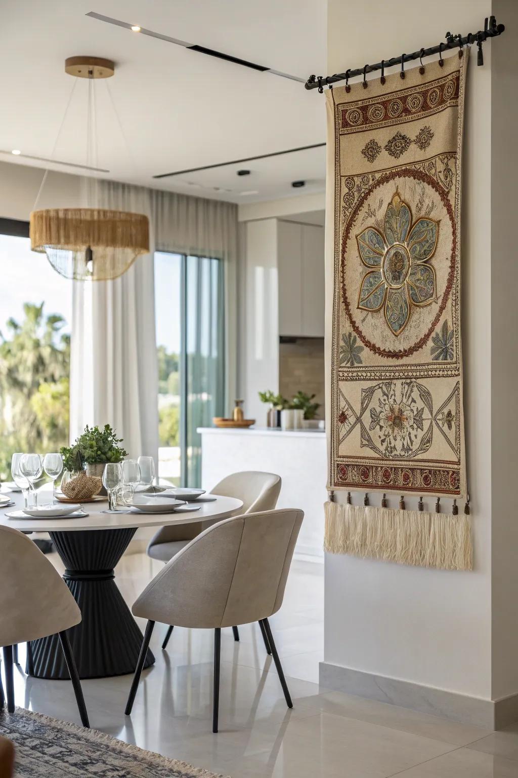 The simplicity of curtain rods makes switching out fabrics very easy.