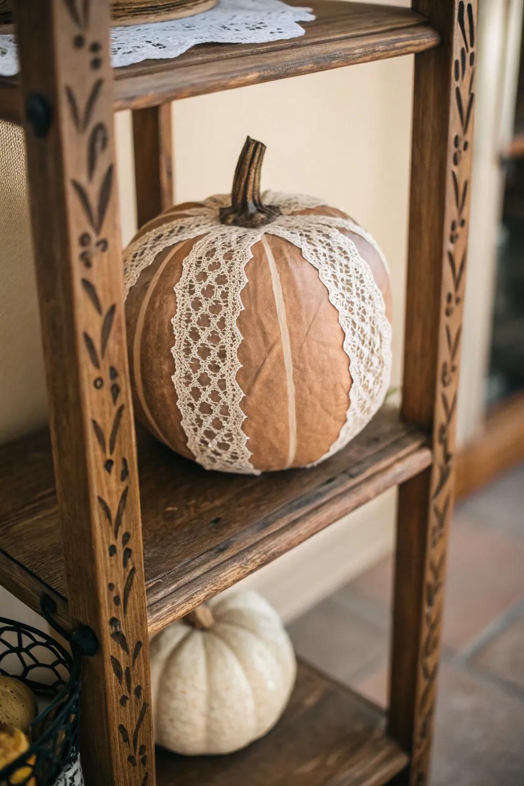 A netting-wrapped gourd giving an elegant touch to any area.