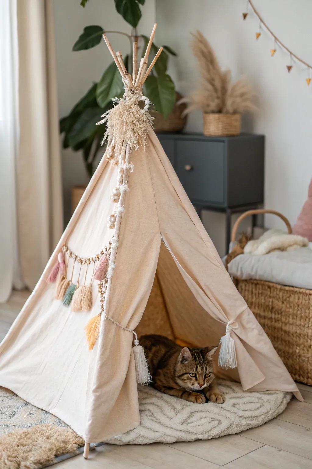 A tent sanctuary offering a snug hideaway for your feline.