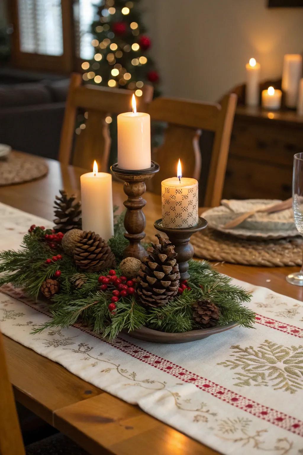 A table arrangement set for a captivating Christmas feast.