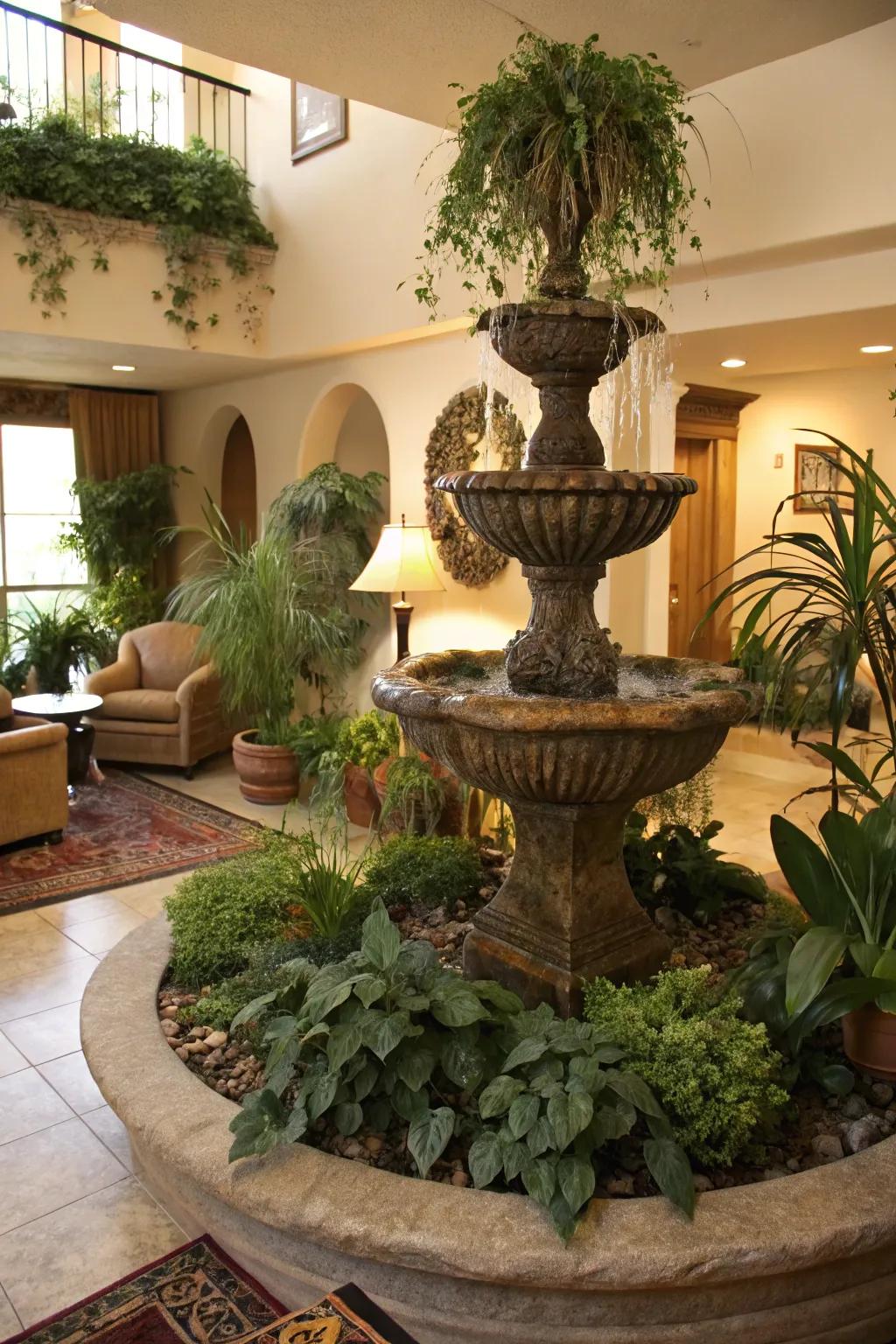 Nature-inspired fountains blur the line between indoors and outdoors.