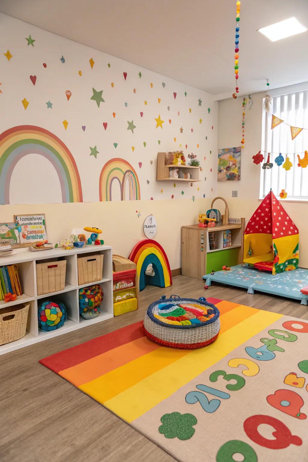 A lively rainbow-inspired classroom that teaches color identification.
