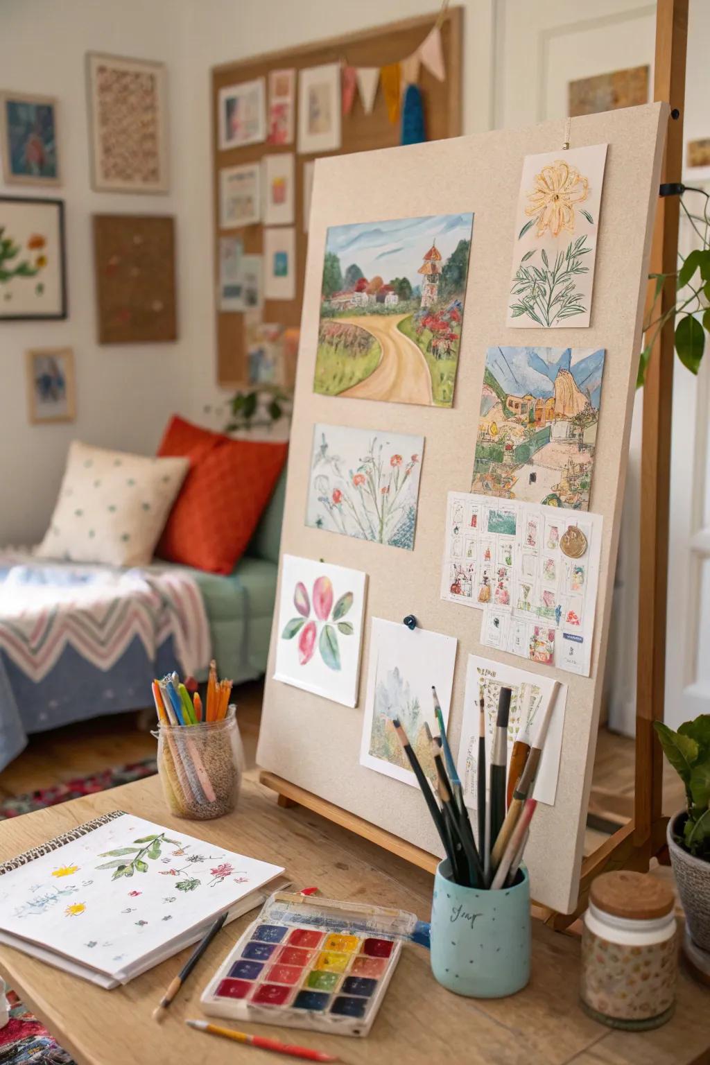 Use a board full of art and sketches to show off your creativity.