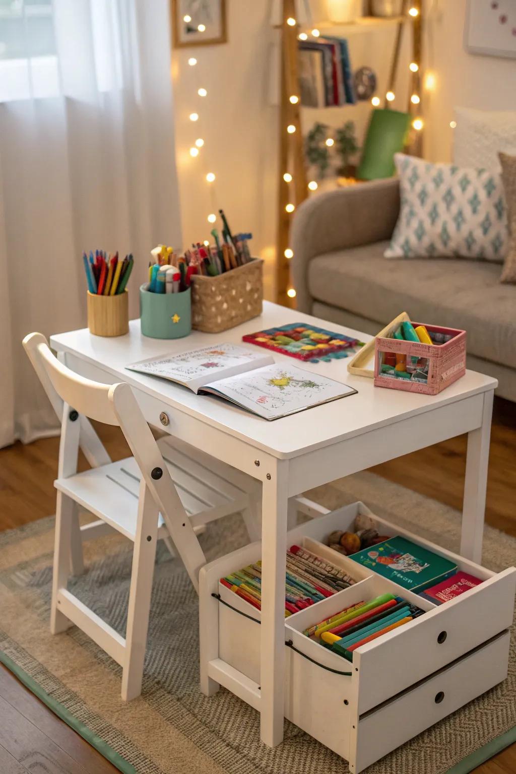 A versatile table that acts as both a learning and play area.