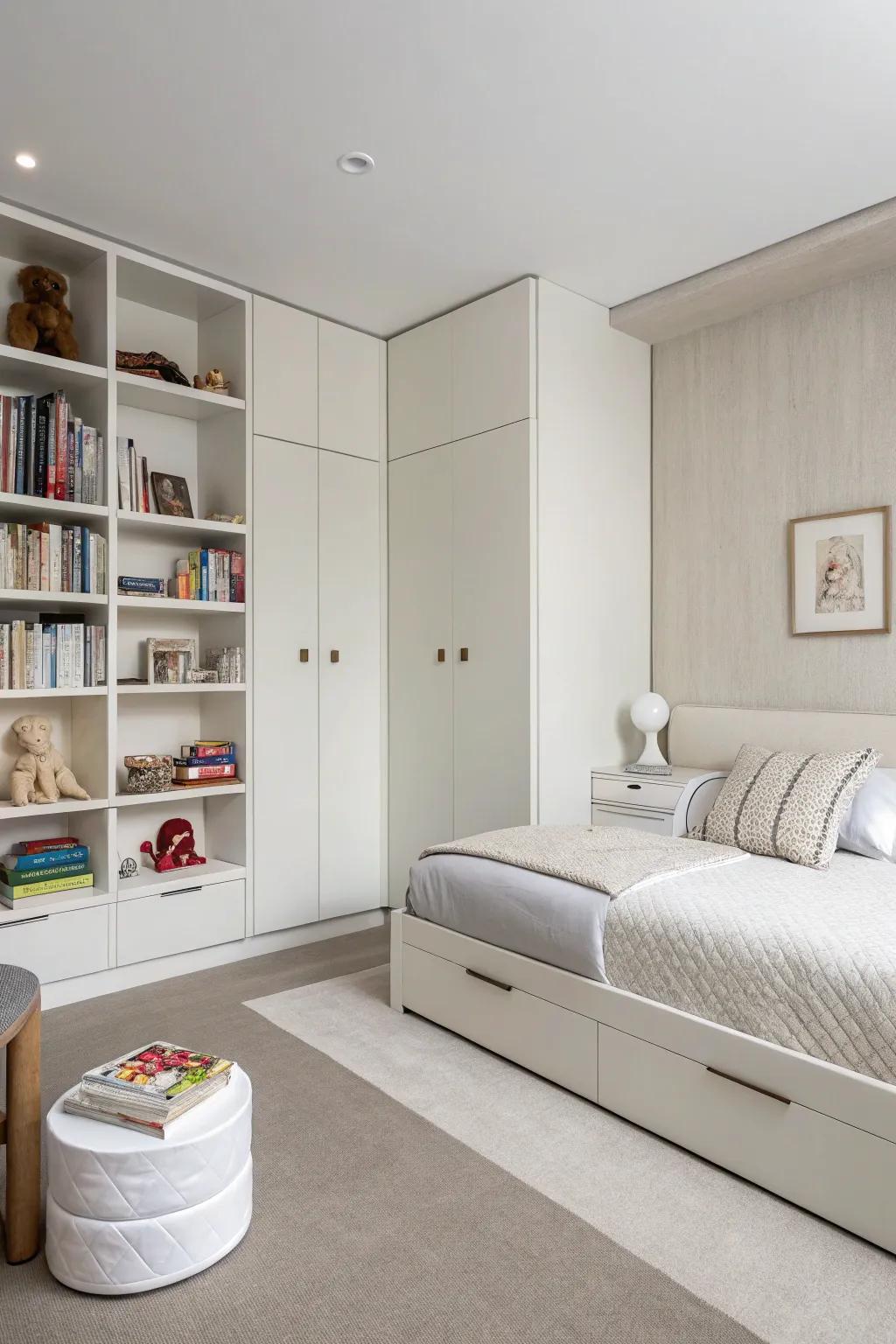 A contemporary minimalist approach produces a tranquil area.