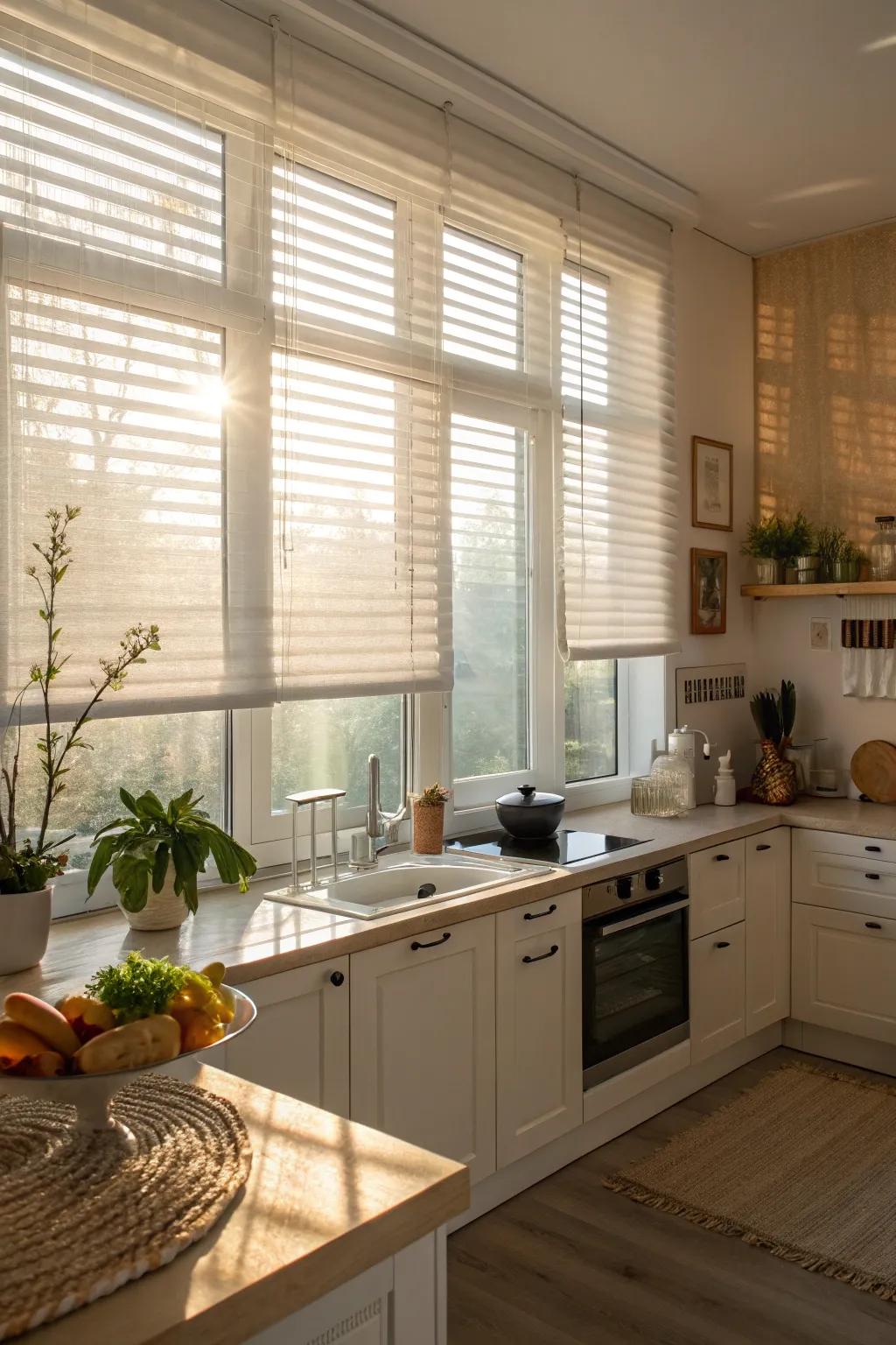 Bright kitchen with see-through blinds