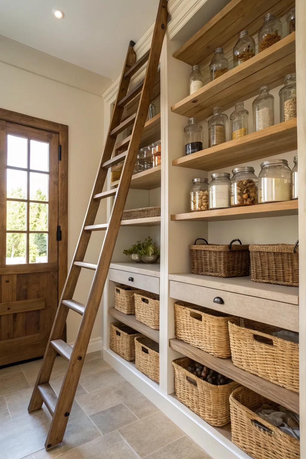 A sliding ladder adds appeal and ease.