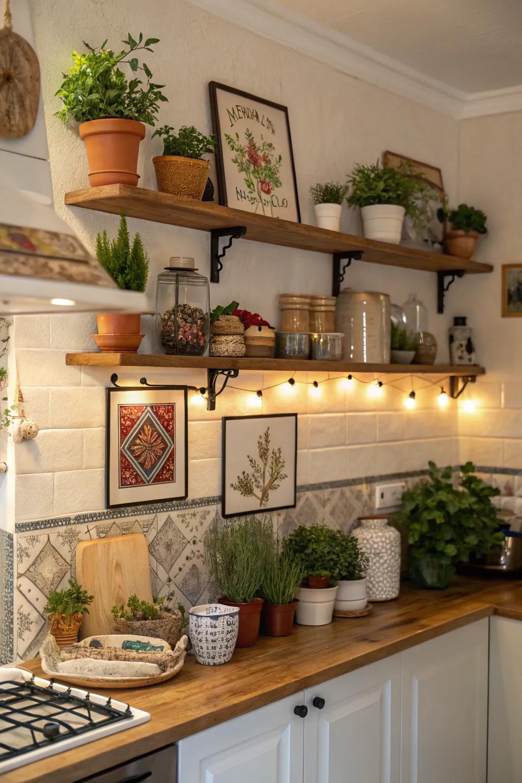 Ornamental accents, such as flora and artistry, are effective at personalizing and brightening your kitchen.
